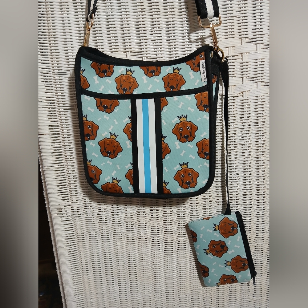 Dog Print Crossbody Bag - Black and Blue